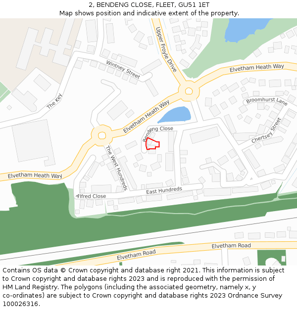 2, BENDENG CLOSE, FLEET, GU51 1ET: Location map and indicative extent of plot