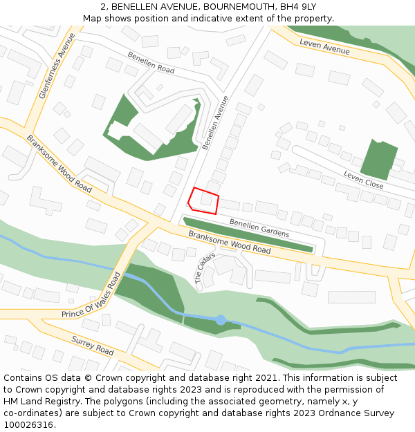 2, BENELLEN AVENUE, BOURNEMOUTH, BH4 9LY: Location map and indicative extent of plot