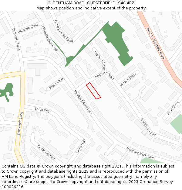 2, BENTHAM ROAD, CHESTERFIELD, S40 4EZ: Location map and indicative extent of plot