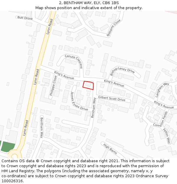 2, BENTHAM WAY, ELY, CB6 1BS: Location map and indicative extent of plot