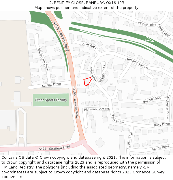 2, BENTLEY CLOSE, BANBURY, OX16 1PB: Location map and indicative extent of plot