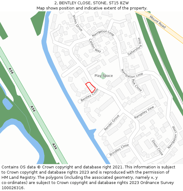 2, BENTLEY CLOSE, STONE, ST15 8ZW: Location map and indicative extent of plot