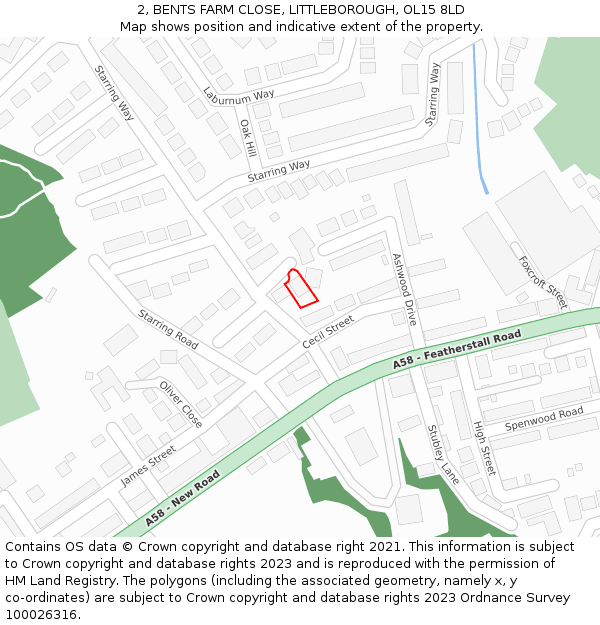 2, BENTS FARM CLOSE, LITTLEBOROUGH, OL15 8LD: Location map and indicative extent of plot
