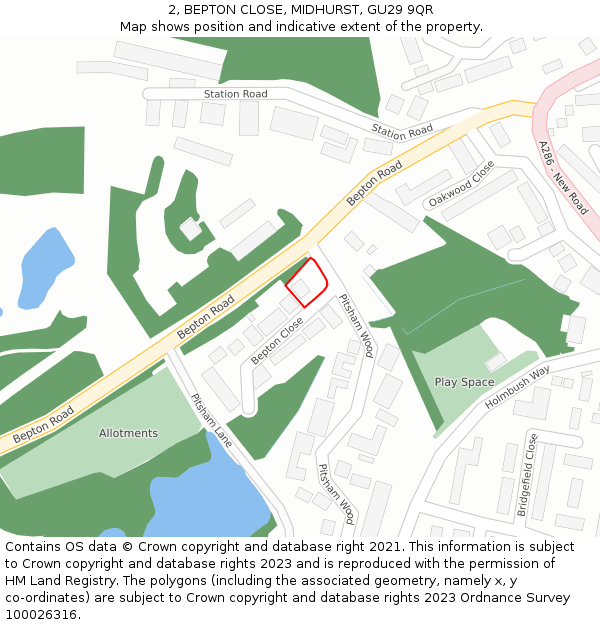 2, BEPTON CLOSE, MIDHURST, GU29 9QR: Location map and indicative extent of plot