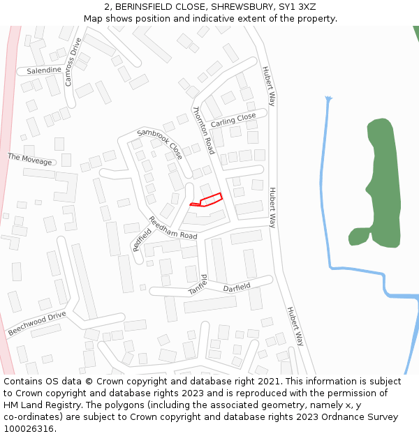 2, BERINSFIELD CLOSE, SHREWSBURY, SY1 3XZ: Location map and indicative extent of plot