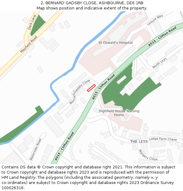 2, BERNARD GADSBY CLOSE, ASHBOURNE, DE6 1RB: Location map and indicative extent of plot