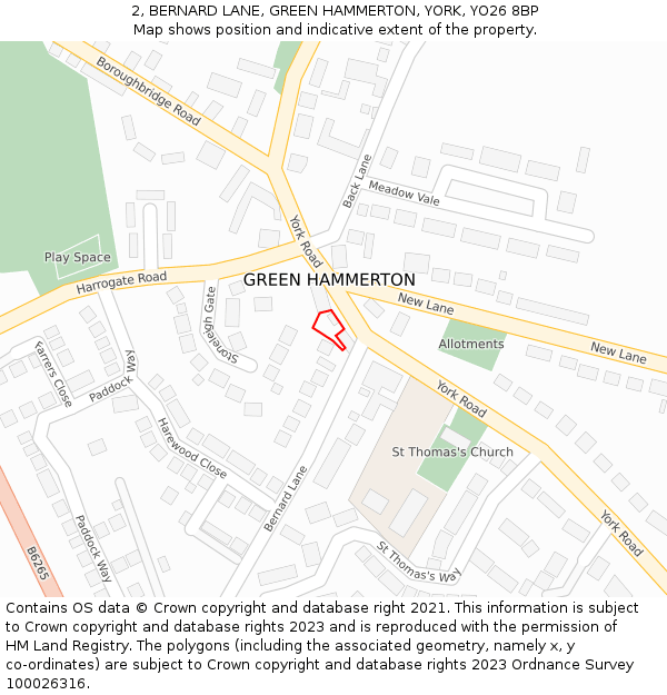 2, BERNARD LANE, GREEN HAMMERTON, YORK, YO26 8BP: Location map and indicative extent of plot