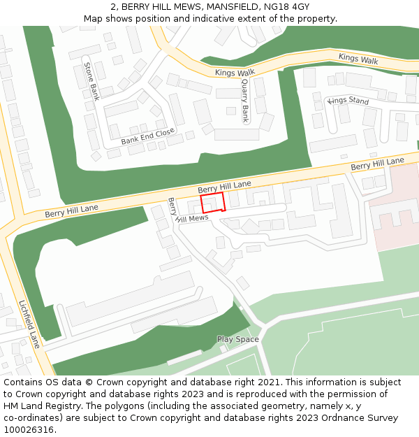 2, BERRY HILL MEWS, MANSFIELD, NG18 4GY: Location map and indicative extent of plot