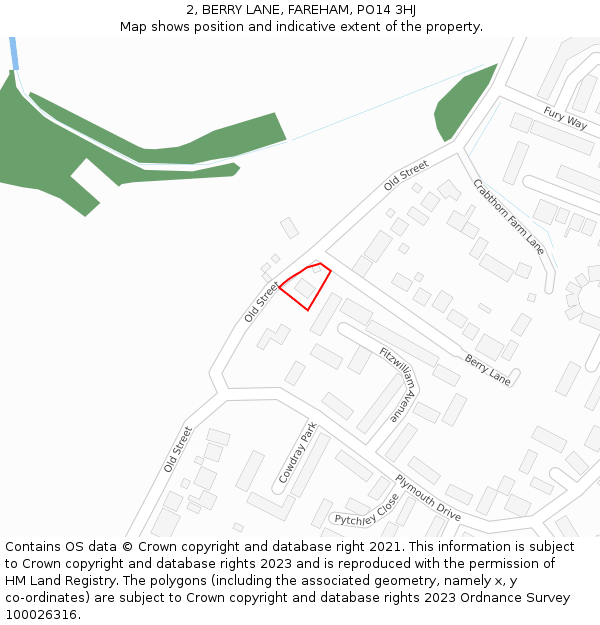 2, BERRY LANE, FAREHAM, PO14 3HJ: Location map and indicative extent of plot