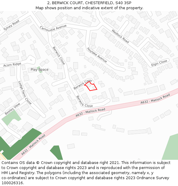 2, BERWICK COURT, CHESTERFIELD, S40 3SP: Location map and indicative extent of plot