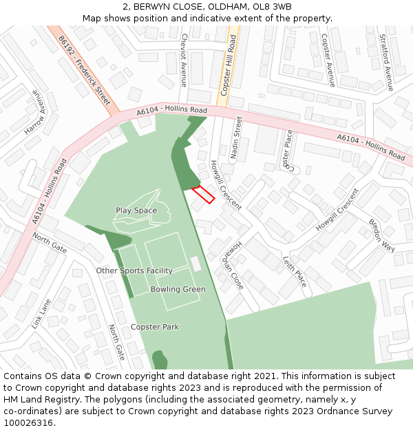 2, BERWYN CLOSE, OLDHAM, OL8 3WB: Location map and indicative extent of plot