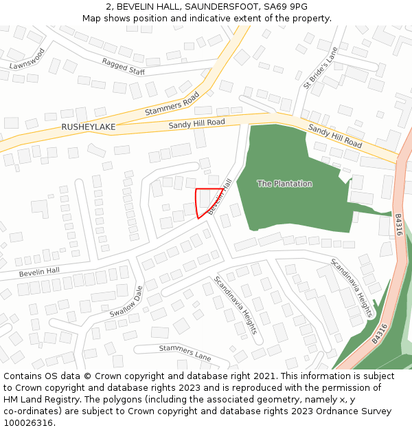 2, BEVELIN HALL, SAUNDERSFOOT, SA69 9PG: Location map and indicative extent of plot