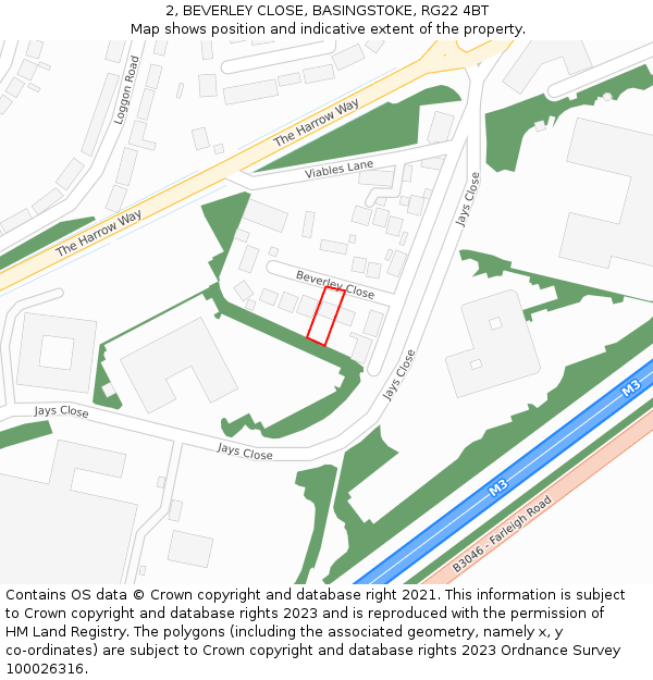 2, BEVERLEY CLOSE, BASINGSTOKE, RG22 4BT: Location map and indicative extent of plot