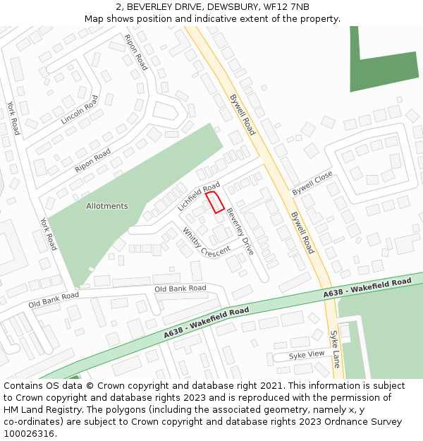 2, BEVERLEY DRIVE, DEWSBURY, WF12 7NB: Location map and indicative extent of plot