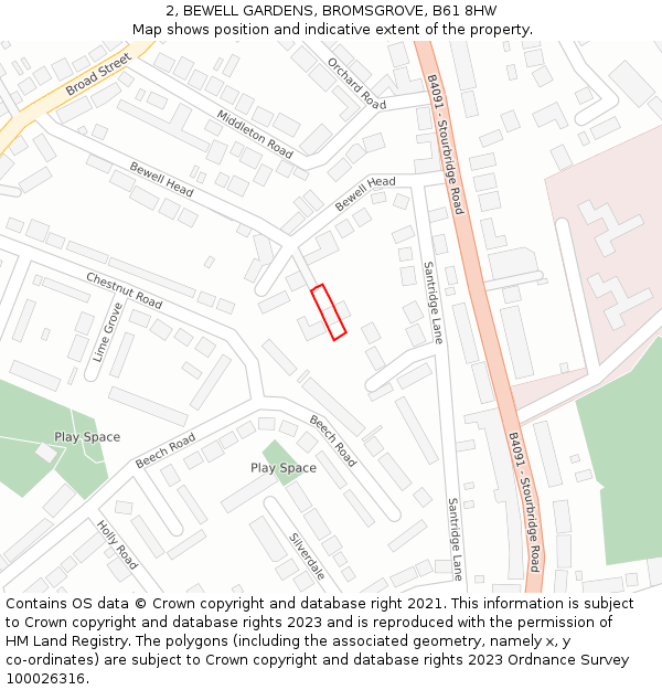 2, BEWELL GARDENS, BROMSGROVE, B61 8HW: Location map and indicative extent of plot