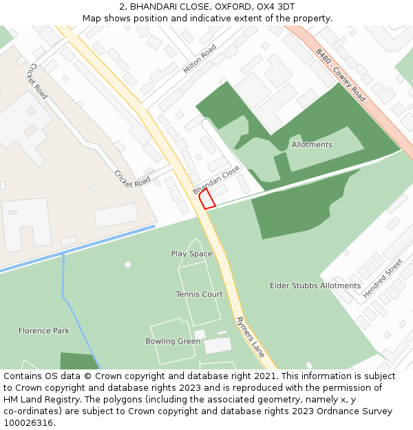 2, BHANDARI CLOSE, OXFORD, OX4 3DT: Location map and indicative extent of plot