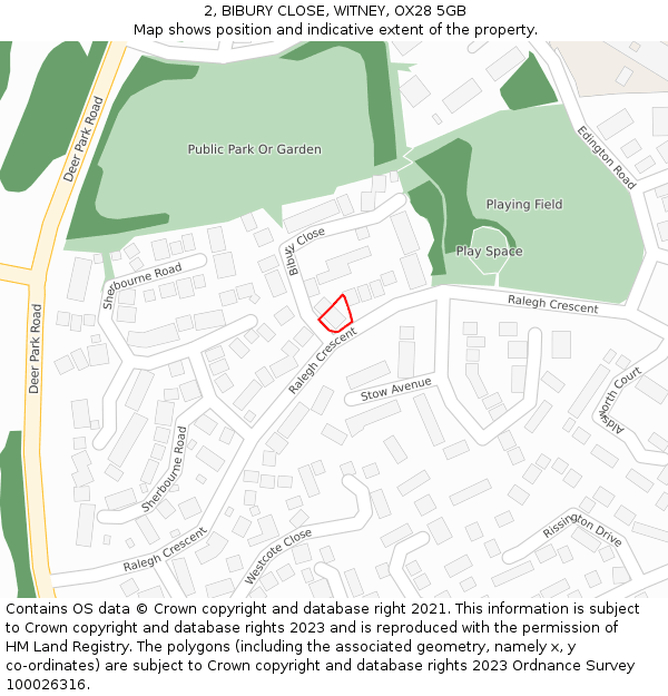 2, BIBURY CLOSE, WITNEY, OX28 5GB: Location map and indicative extent of plot