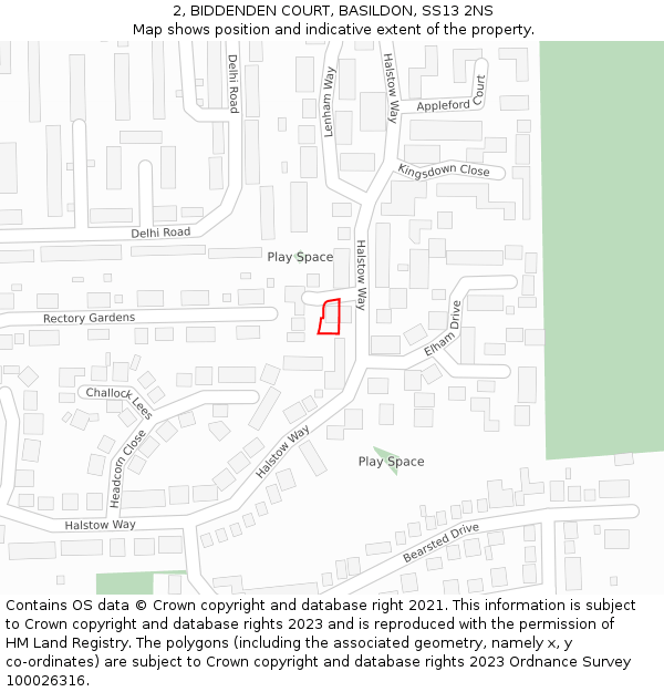 2, BIDDENDEN COURT, BASILDON, SS13 2NS: Location map and indicative extent of plot