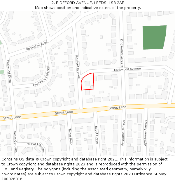 2, BIDEFORD AVENUE, LEEDS, LS8 2AE: Location map and indicative extent of plot