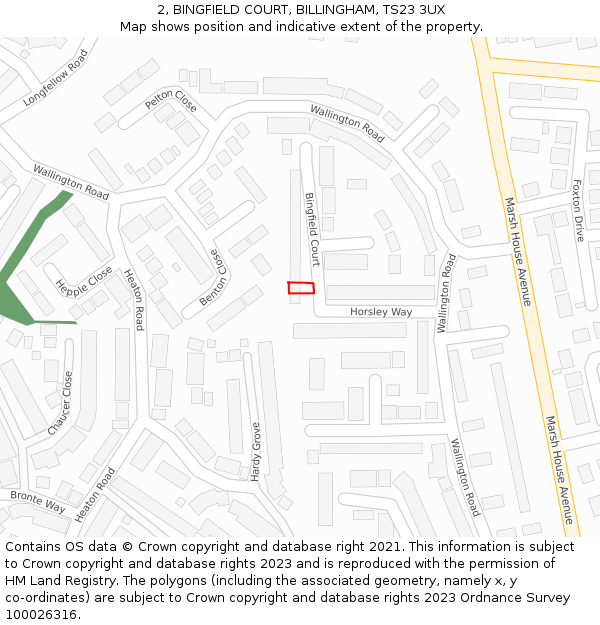 2, BINGFIELD COURT, BILLINGHAM, TS23 3UX: Location map and indicative extent of plot