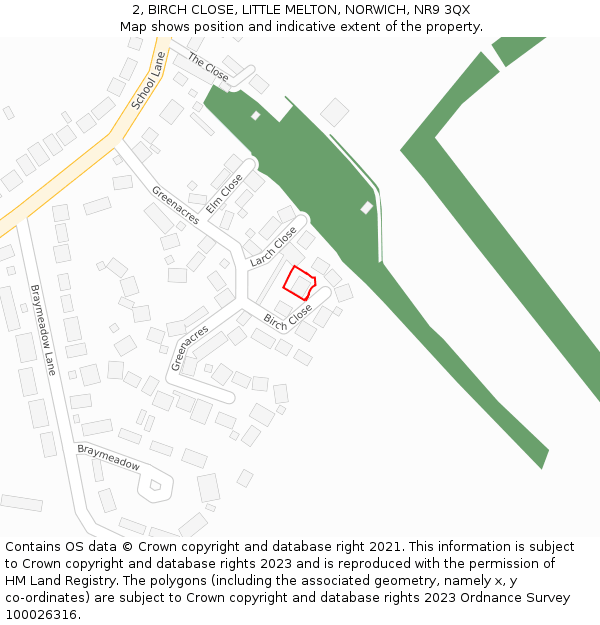 2, BIRCH CLOSE, LITTLE MELTON, NORWICH, NR9 3QX: Location map and indicative extent of plot