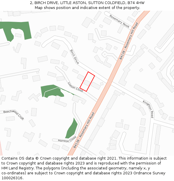 2, BIRCH DRIVE, LITTLE ASTON, SUTTON COLDFIELD, B74 4HW: Location map and indicative extent of plot