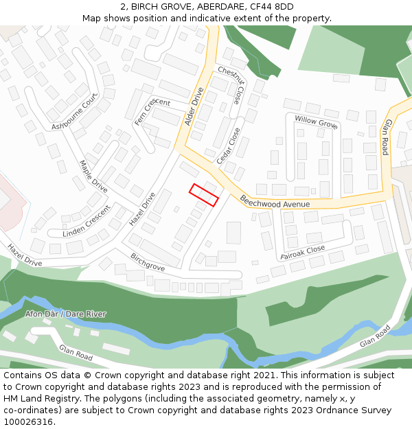 2, BIRCH GROVE, ABERDARE, CF44 8DD: Location map and indicative extent of plot