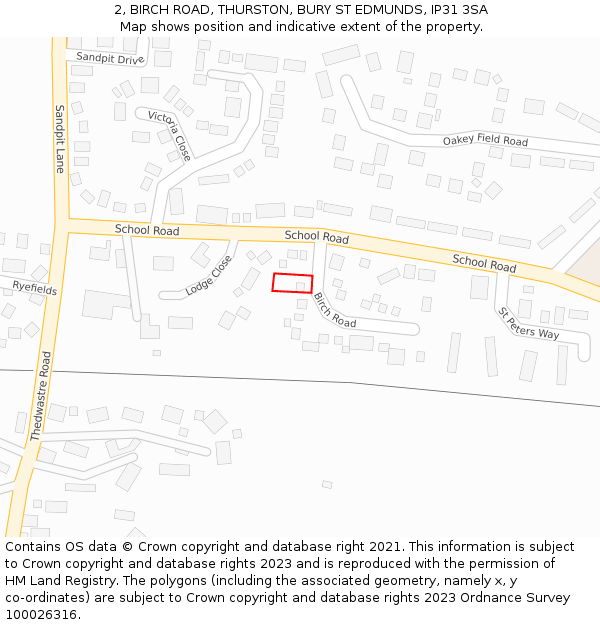 2, BIRCH ROAD, THURSTON, BURY ST EDMUNDS, IP31 3SA: Location map and indicative extent of plot