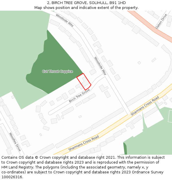 2, BIRCH TREE GROVE, SOLIHULL, B91 1HD: Location map and indicative extent of plot