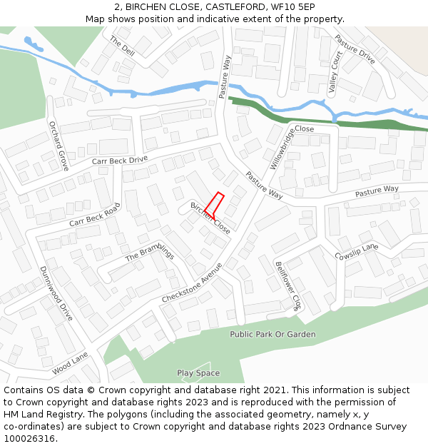 2, BIRCHEN CLOSE, CASTLEFORD, WF10 5EP: Location map and indicative extent of plot