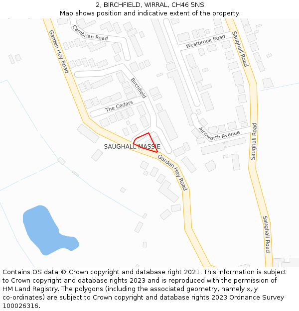 2, BIRCHFIELD, WIRRAL, CH46 5NS: Location map and indicative extent of plot