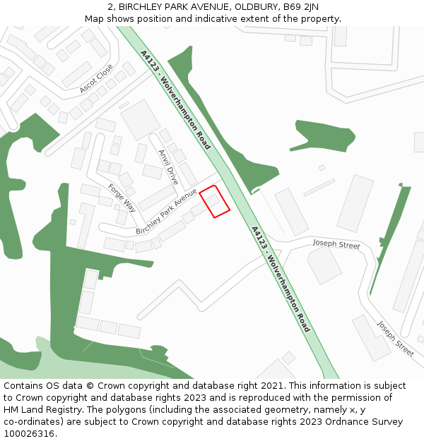 2, BIRCHLEY PARK AVENUE, OLDBURY, B69 2JN: Location map and indicative extent of plot