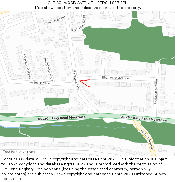 2, BIRCHWOOD AVENUE, LEEDS, LS17 8PL: Location map and indicative extent of plot