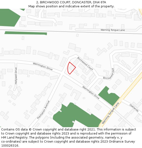 2, BIRCHWOOD COURT, DONCASTER, DN4 6TA: Location map and indicative extent of plot