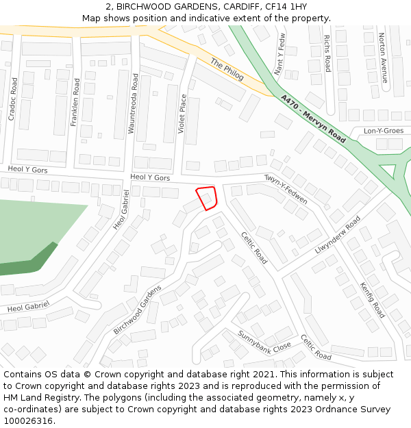 2, BIRCHWOOD GARDENS, CARDIFF, CF14 1HY: Location map and indicative extent of plot
