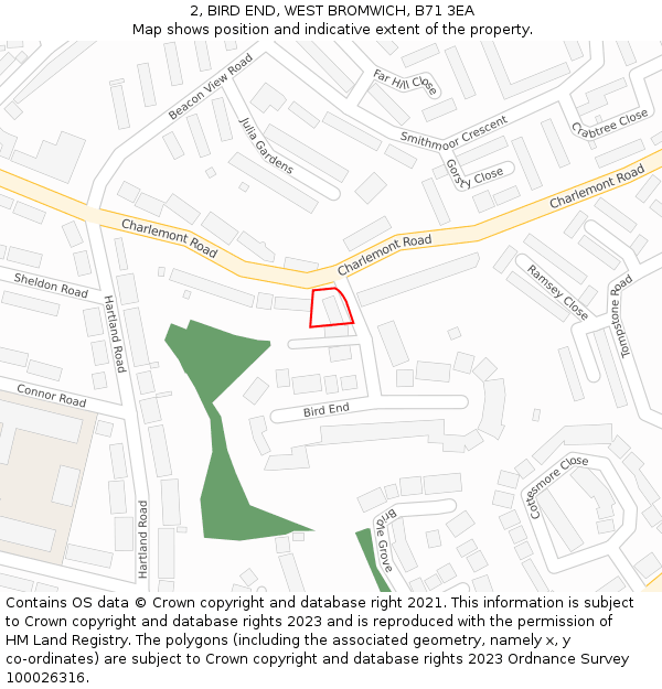 2, BIRD END, WEST BROMWICH, B71 3EA: Location map and indicative extent of plot