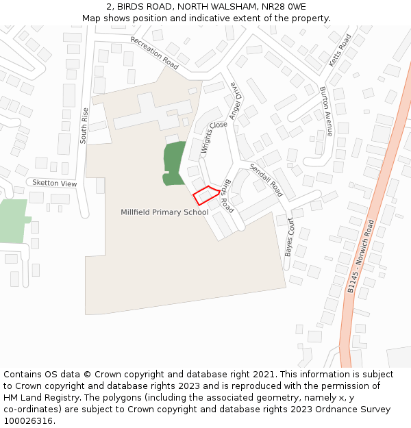 2, BIRDS ROAD, NORTH WALSHAM, NR28 0WE: Location map and indicative extent of plot