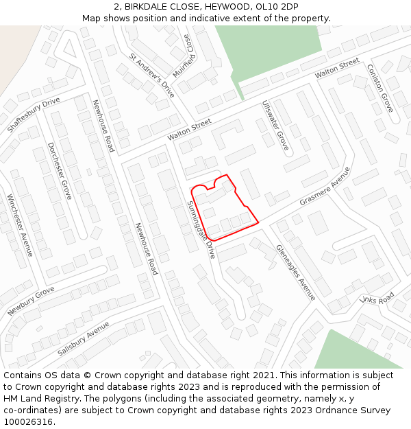 2, BIRKDALE CLOSE, HEYWOOD, OL10 2DP: Location map and indicative extent of plot