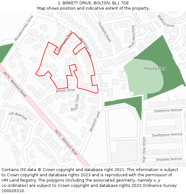 2, BIRKETT DRIVE, BOLTON, BL1 7DE: Location map and indicative extent of plot