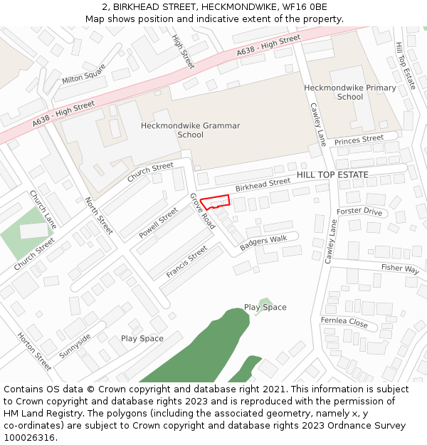 2, BIRKHEAD STREET, HECKMONDWIKE, WF16 0BE: Location map and indicative extent of plot