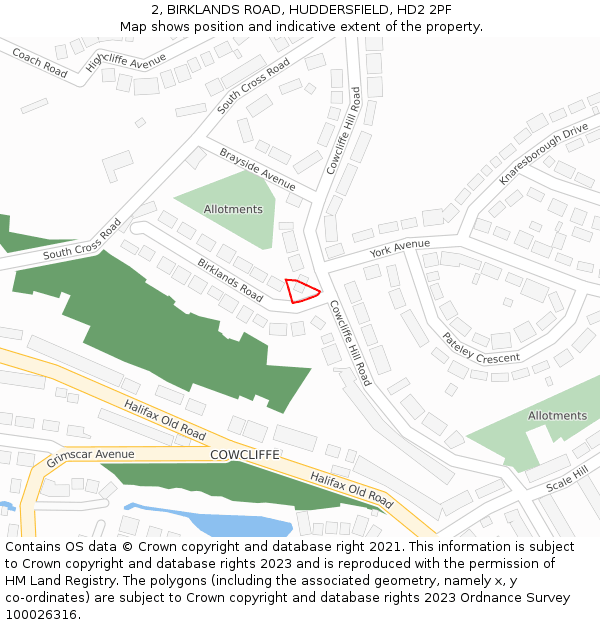 2, BIRKLANDS ROAD, HUDDERSFIELD, HD2 2PF: Location map and indicative extent of plot