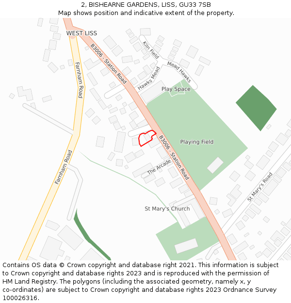 2, BISHEARNE GARDENS, LISS, GU33 7SB: Location map and indicative extent of plot