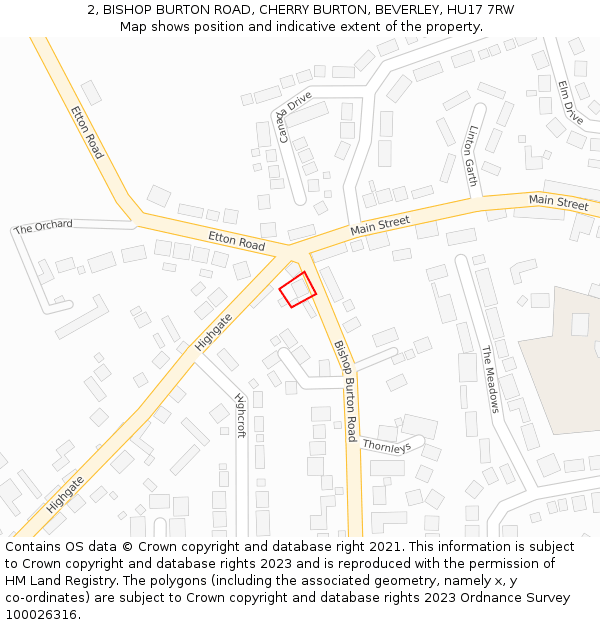 2, BISHOP BURTON ROAD, CHERRY BURTON, BEVERLEY, HU17 7RW: Location map and indicative extent of plot