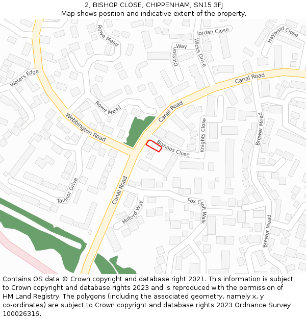 2, BISHOP CLOSE, CHIPPENHAM, SN15 3FJ: Location map and indicative extent of plot