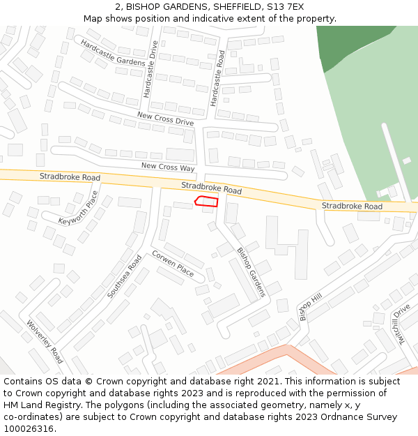 2, BISHOP GARDENS, SHEFFIELD, S13 7EX: Location map and indicative extent of plot