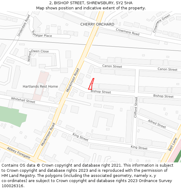 2, BISHOP STREET, SHREWSBURY, SY2 5HA: Location map and indicative extent of plot