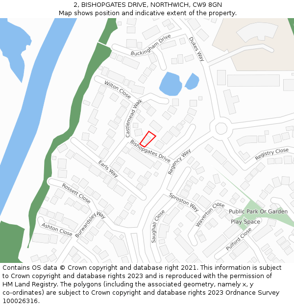 2, BISHOPGATES DRIVE, NORTHWICH, CW9 8GN: Location map and indicative extent of plot