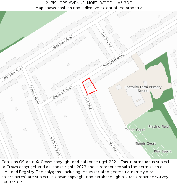 2, BISHOPS AVENUE, NORTHWOOD, HA6 3DG: Location map and indicative extent of plot