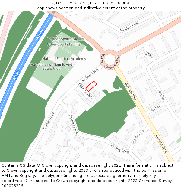 2, BISHOPS CLOSE, HATFIELD, AL10 9PW: Location map and indicative extent of plot