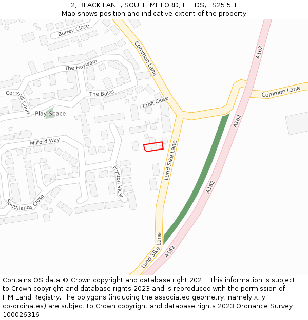 2, BLACK LANE, SOUTH MILFORD, LEEDS, LS25 5FL: Location map and indicative extent of plot